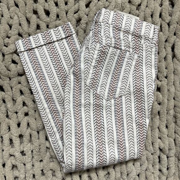 LOFT Modern Cuffed Crop Slim Herringbone Print Pants 27/4 - Picture 1 of 7